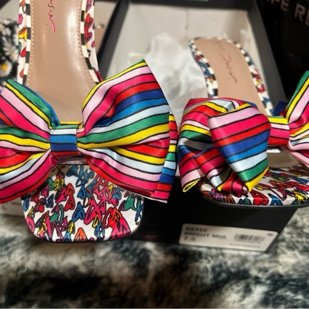 Betsey Johnson Rainbow Stripe Bow Heels